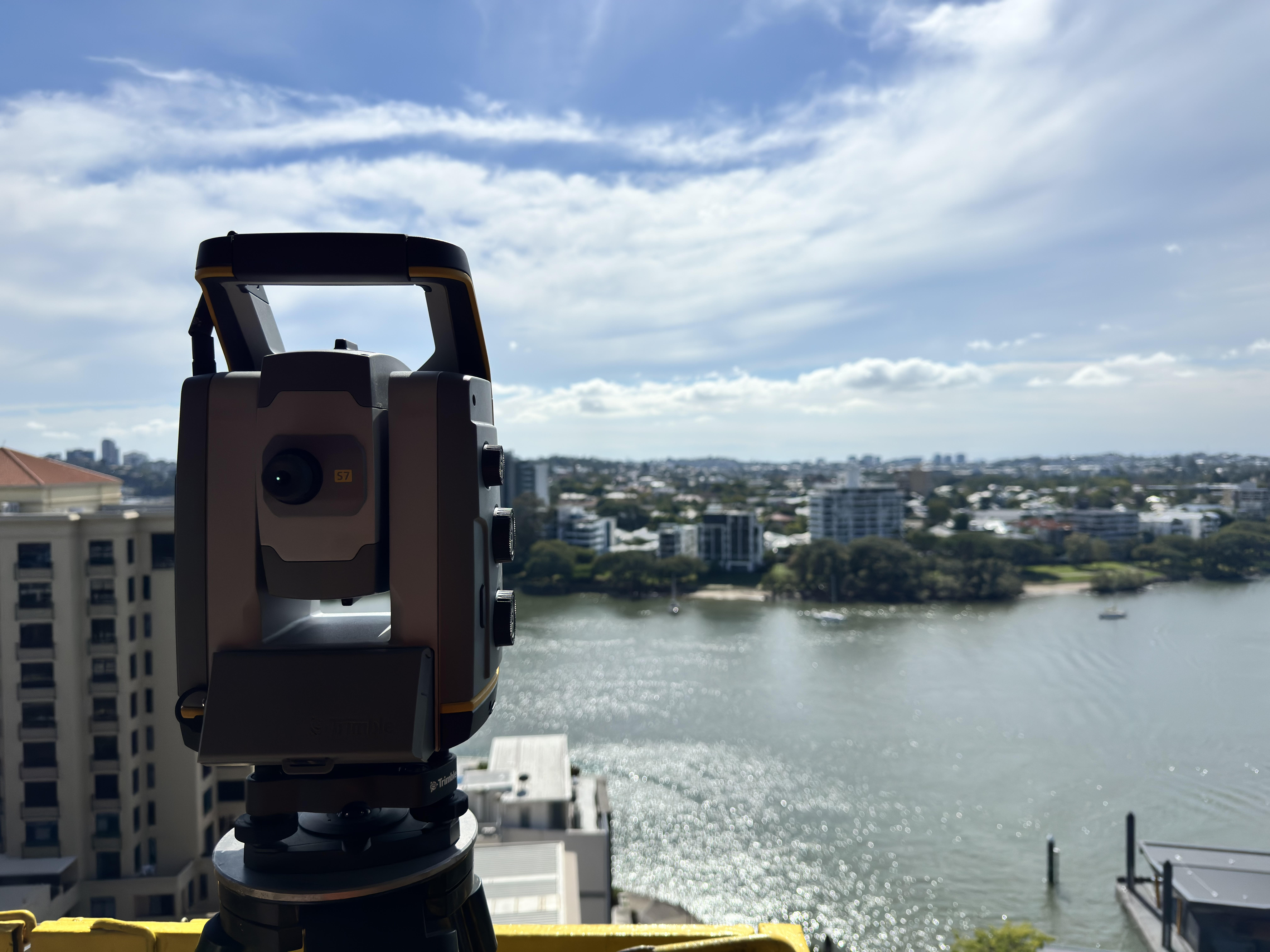 Jensen Bowers total station over Brisbane river
